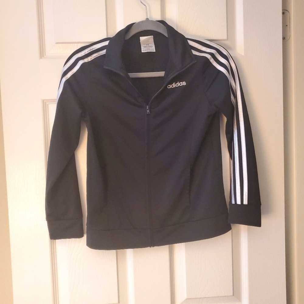 Adidas Unisex Black/White 3-Striped Track Jacket Youth size L 14